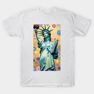 Gustav Klimt's Liberty's Glow: Inspired Statue of Liberty T-Shirt